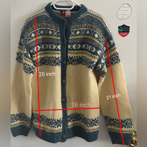 🩵Vintage Authentic Norwegian Wool Cardigan | Nordic Fair Isle Pattern SizeS-M - Picture 2 of 5